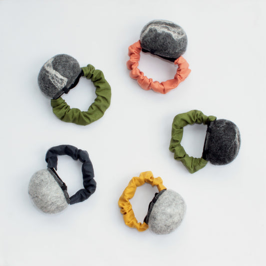 sustainable sewing - not only fabrics but also notions can be eco friendly. toolly's arm pincushions sre made of pure wool, organic cotton, organic rubber band and natural button. Available in different shades of felt and band colors.