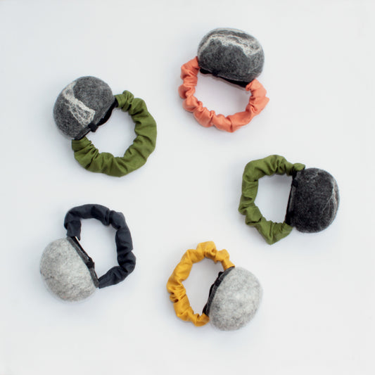sustainable sewing - not only fabrics but also notions can be eco friendly. toolly's arm pincushions sre made of pure wool, organic cotton, organic rubber band and natural button. Available in different shades of felt and band colors. 